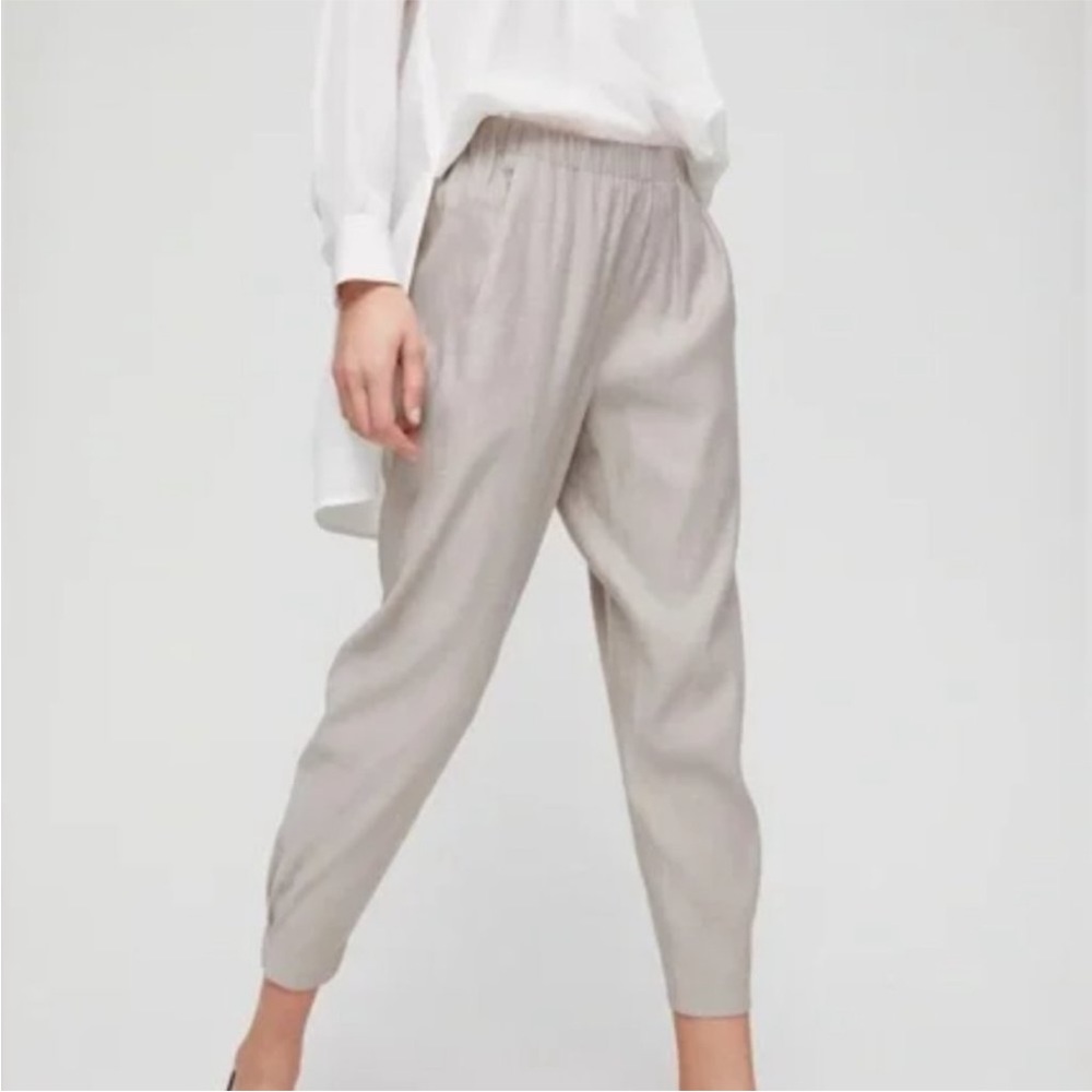 New Aritzia Babaton Dexter Linen Pant Small Matte Pearl Off-white Beige